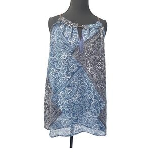 MNG Mango Casual Halter Top Women L Blue Paisley Patchwork Boho Sleeveless